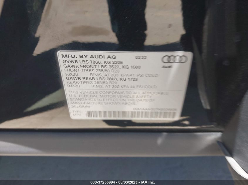 2022 AUDI E-TRON PREMIUM - WA1AAAGE7NB026805