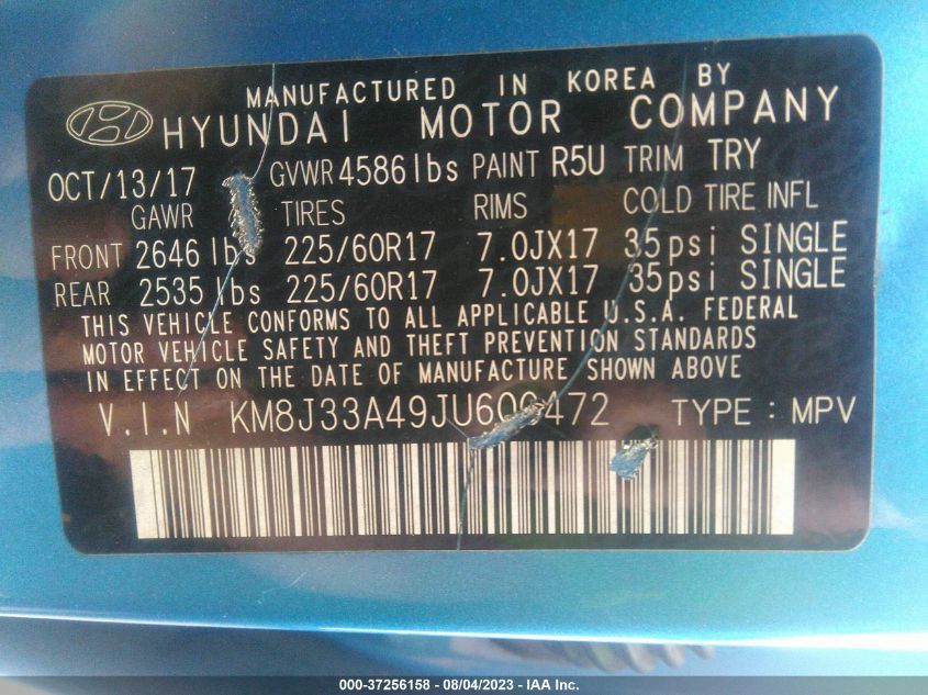2018 HYUNDAI TUCSON LIMITED/SPORT AND ECO/SE - KM8J33A49JU600472