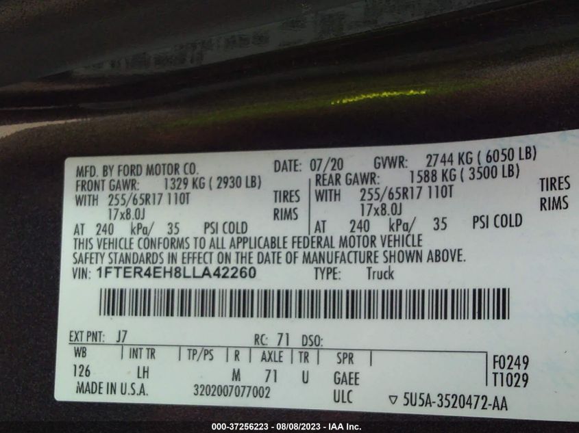 2020 FORD RANGER XL/XLT/LARIAT - 1FTER4EH8LLA42260
