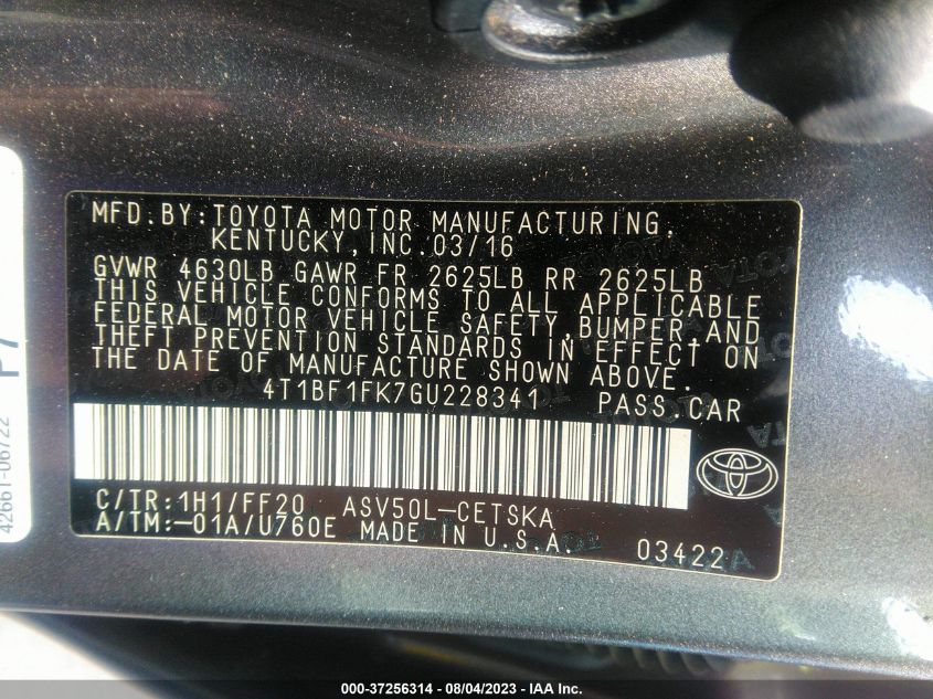 2016 TOYOTA CAMRY XLE/SE/LE/XSE - 4T1BF1FK7GU228341