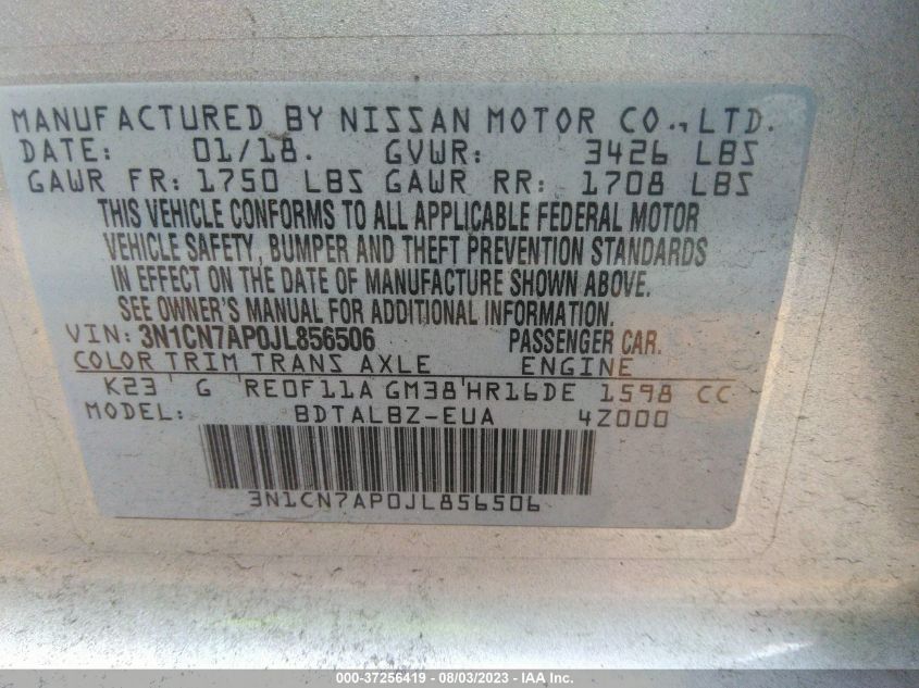 2018 NISSAN VERSA SEDAN SV - 3N1CN7AP0JL856506