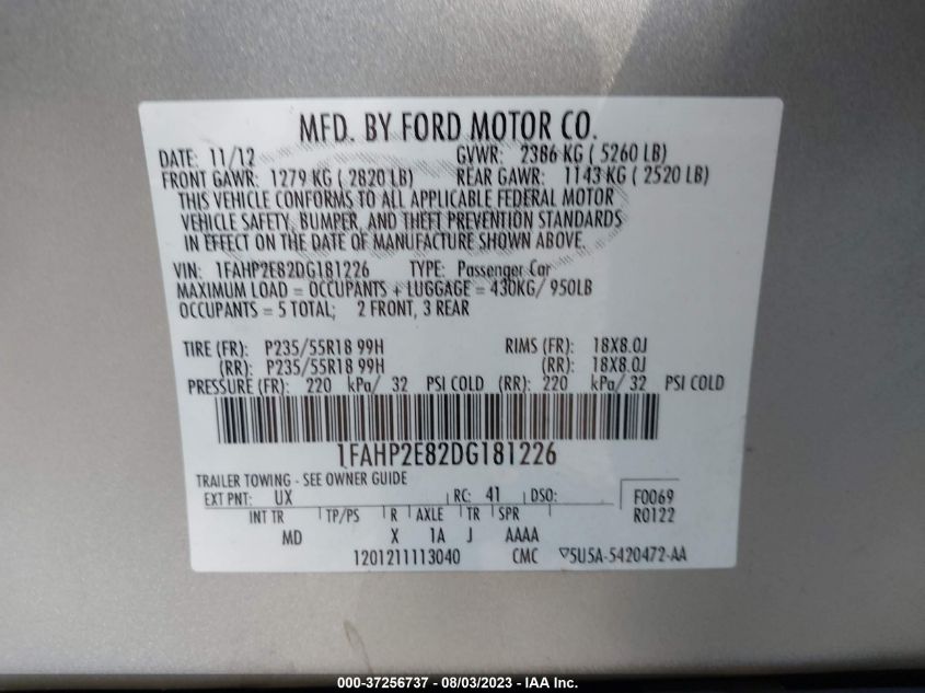 2013 FORD TAURUS SEL - 1FAHP2E82DG181226