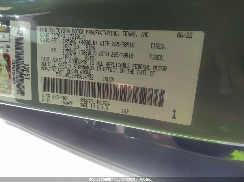 2022 TOYOTA TUNDRA 4WD SR5 - 5TFLA5DB9NX034732