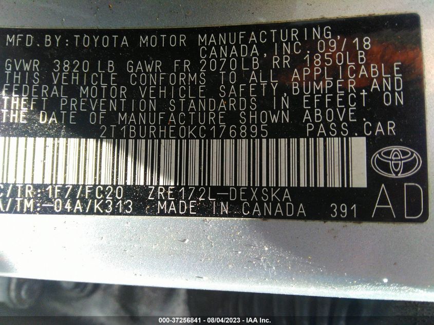 2019 TOYOTA COROLLA L/LE/XLE/SE/XSE - 2T1BURHE0KC176895