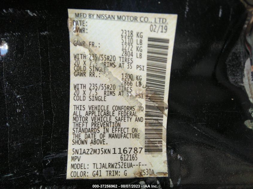 2019 NISSAN MURANO SL - 5N1AZ2MJ5KN116787