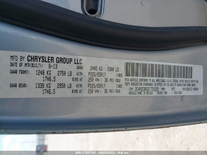 2013 DODGE JOURNEY SXT - 3C4PDCBB3DT722221