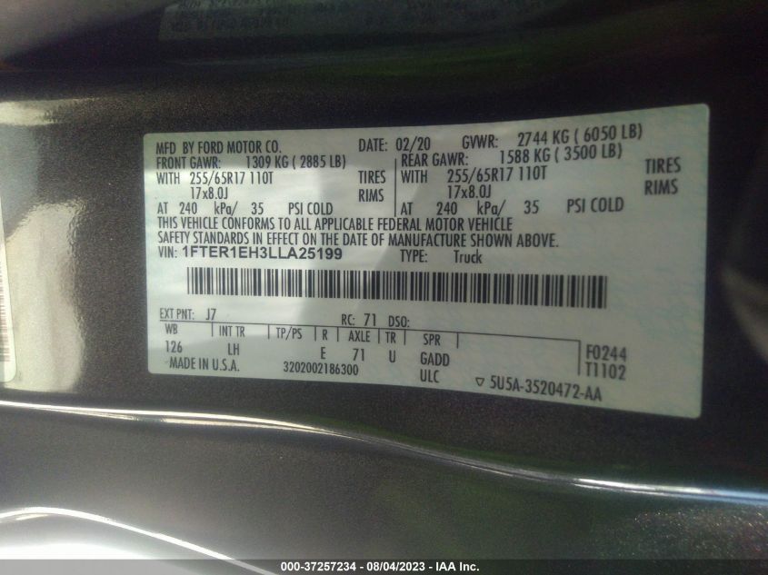 2020 FORD RANGER XL/XLT/LARIAT - 1FTER1EH3LLA25199