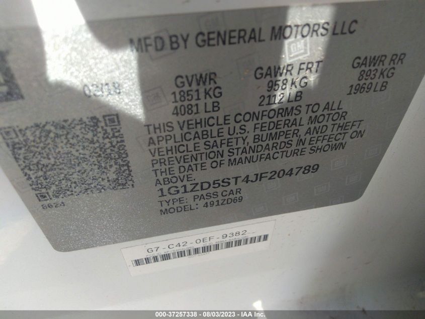 2018 CHEVROLET MALIBU LT - 1G1ZD5ST4JF204789