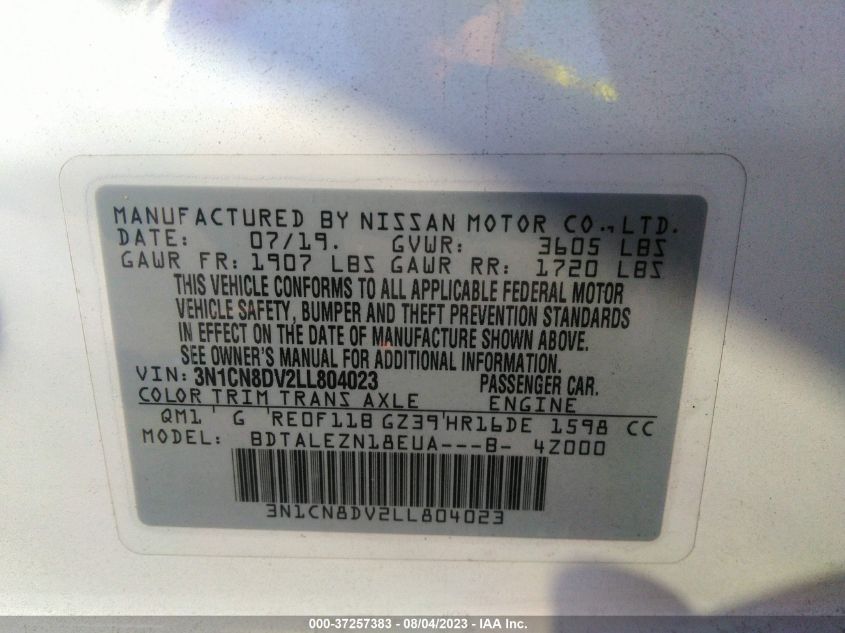 2020 NISSAN VERSA S - 3N1CN8DV2LL804023