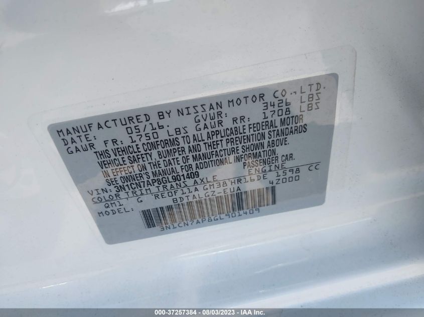 2016 NISSAN VERSA SL - 3N1CN7AP8GL901409