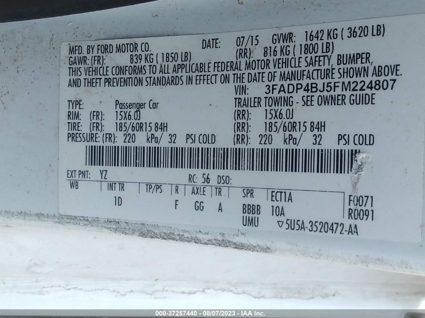 2015 FORD FIESTA SE - 3FADP4BJ5FM224807