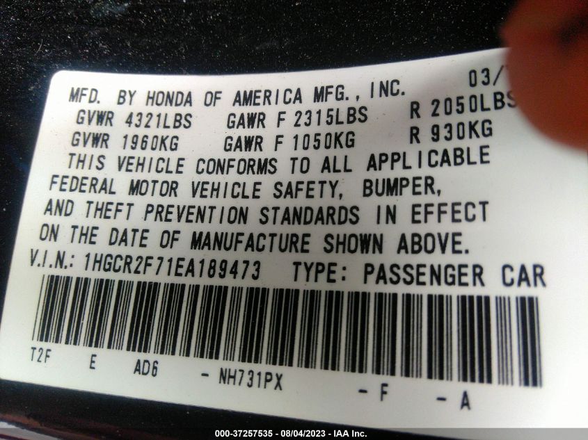 2014 HONDA ACCORD SEDAN EX - 1HGCR2F71EA189473