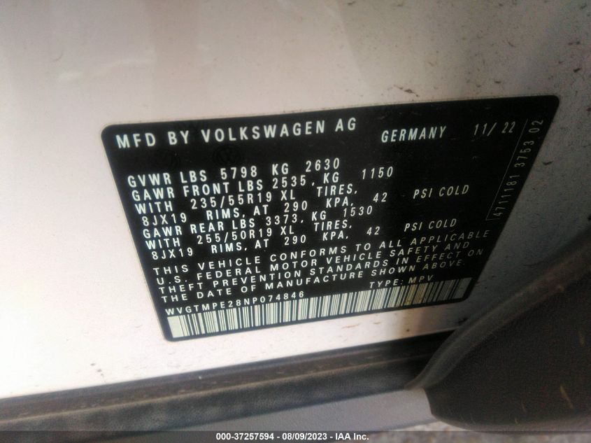 2022 VOLKSWAGEN ID.4 PRO S WVGTMPE28NP074846