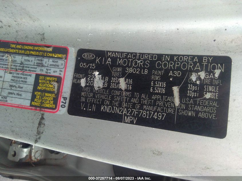 2015 KIA SOUL BASE - KNDJN2A27F7817497