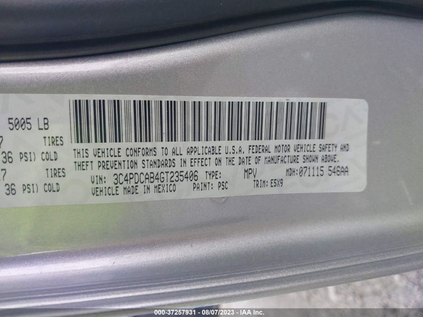 2016 DODGE JOURNEY SE - 3C4PDCAB4GT235406