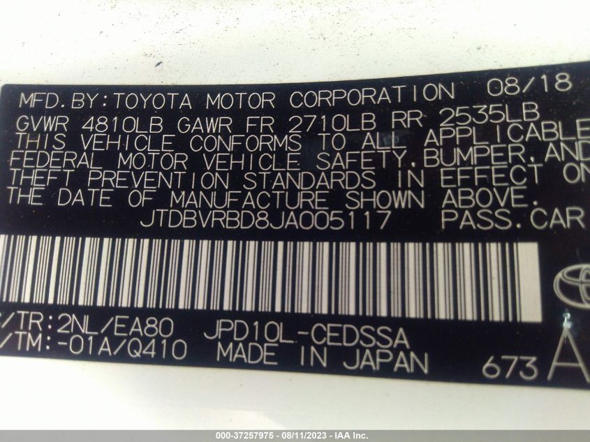 2018 TOYOTA MIRAI JTDBVRBD8JA005117