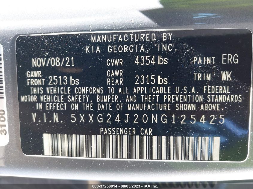 2022 KIA K5 LX - 5XXG24J20NG125425