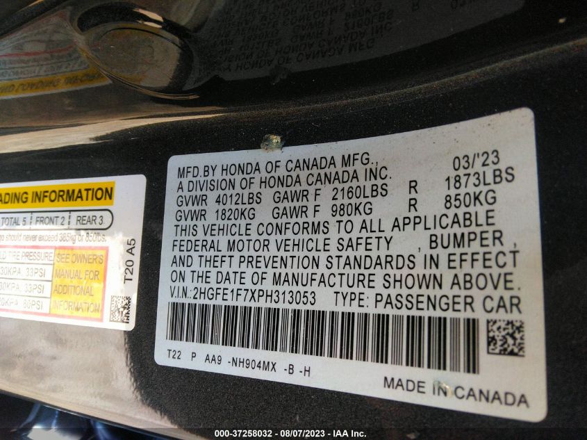 2023 HONDA CIVIC SEDAN EX - 2HGFE1F7XPH313053