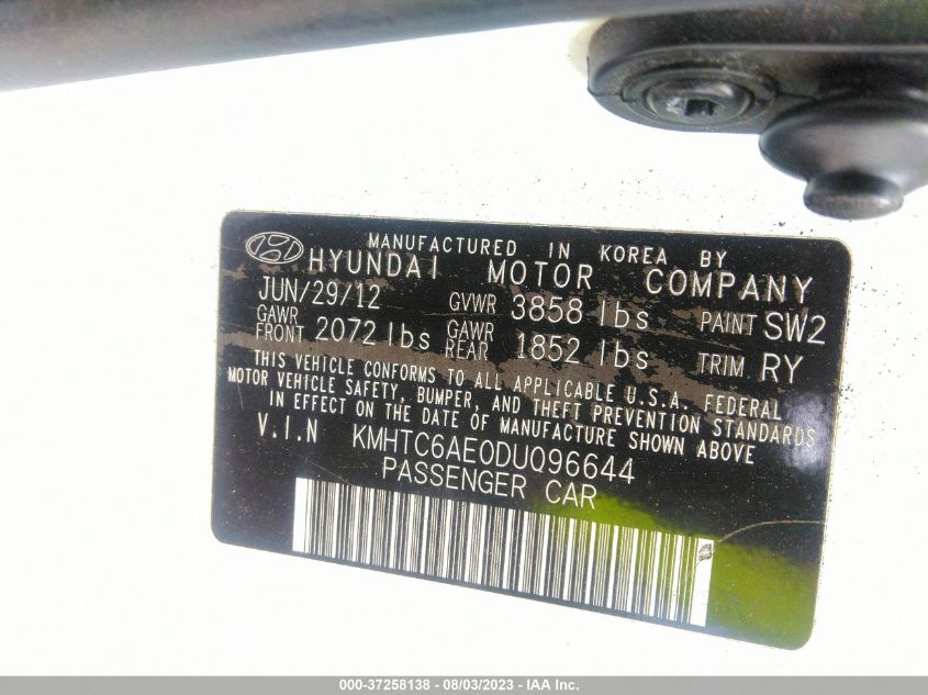 2013 HYUNDAI VELOSTER TURBO - KMHTC6AE0DOU96644