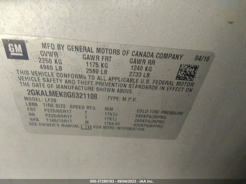 2016 GMC TERRAIN SLE - 2GKALMEK8G6321108