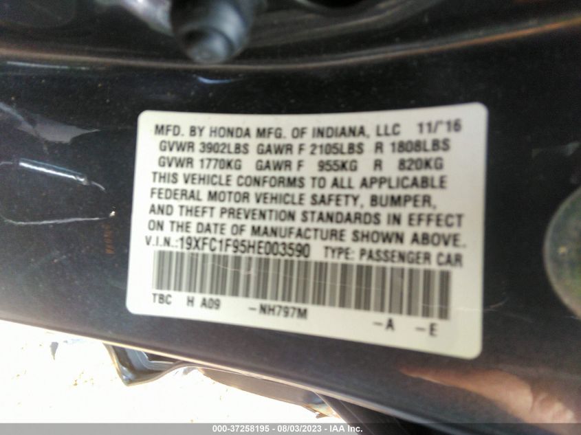 2017 HONDA CIVIC SEDAN TOURING - 19XFC1F95HE003590