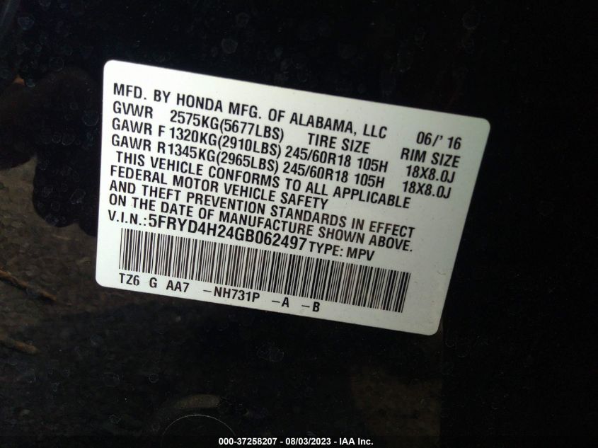2016 ACURA MDX - 5FRYD4H24GB062497