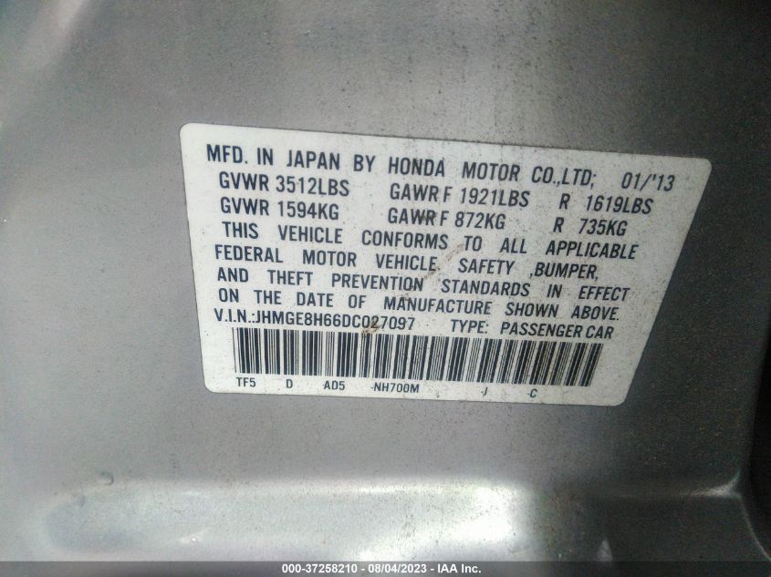 2013 HONDA FIT SPORT - JHMGE8H66DC027097