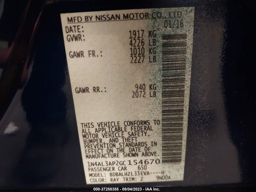 2016 NISSAN ALTIMA 2.5 SR - 1N4AL3AP2GC154670