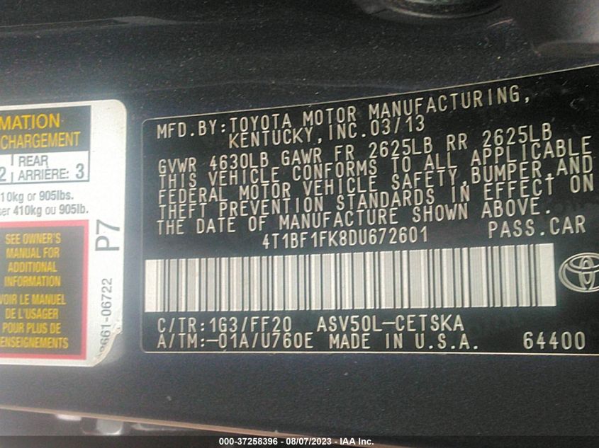 2013 TOYOTA CAMRY L/LE/SE/XLE - 4T1BF1FK8DU672601