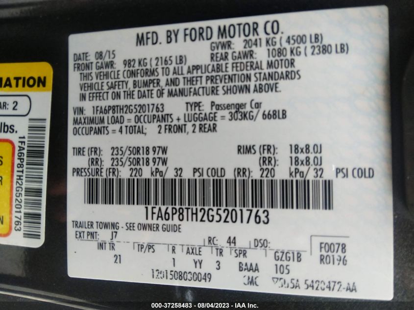 2016 FORD MUSTANG ECOBOOST - 1FA6P8TH2G5201763