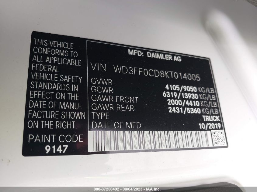 2019 MERCEDES-BENZ SPRINTER CARGO VAN - WD3FF0CD8KT014005
