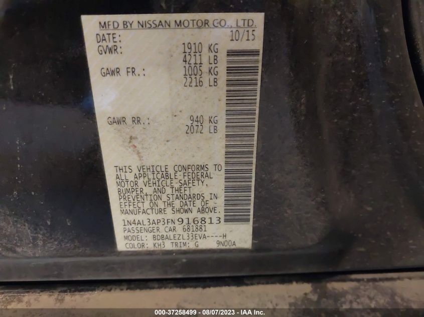 2015 NISSAN ALTIMA 2.5 S - 1N4AL3AP3FN916813