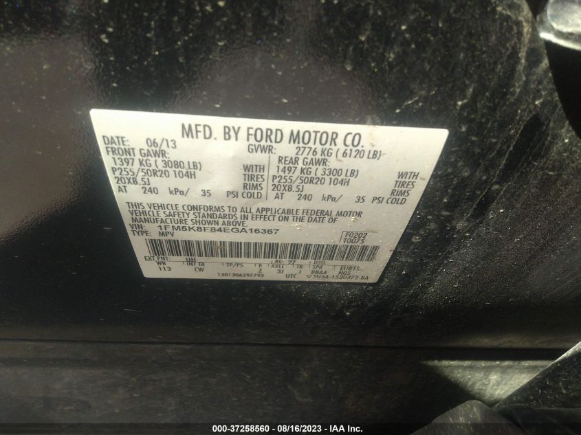 2014 FORD EXPLORER LIMITED - 1FM5K8F84EGA16367