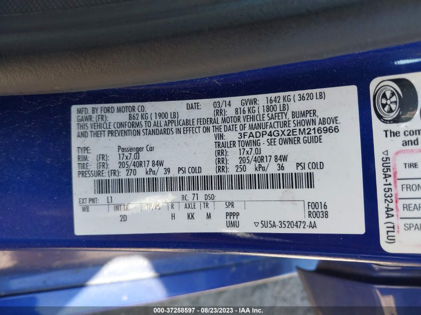 2014 FORD FIESTA ST - 3FADP4GX2EM216966