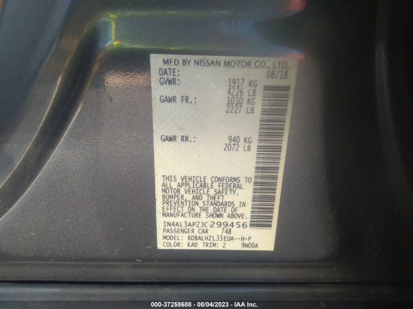 2018 NISSAN ALTIMA 2.5 SR - 1N4AL3AP2JC299456