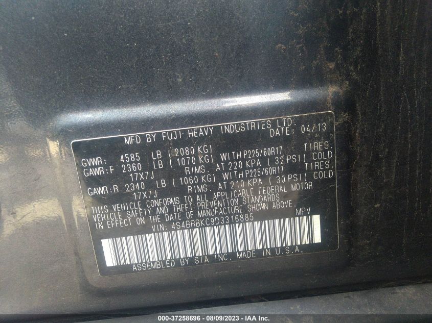 2013 SUBARU OUTBACK 2.5I LIMITED - 4S4BRBKC9D3316885
