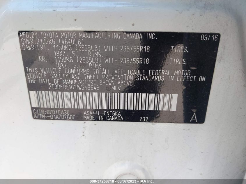 2017 TOYOTA RAV4 LIMITED/PLATINUM - 2T3DFREV7HW546648