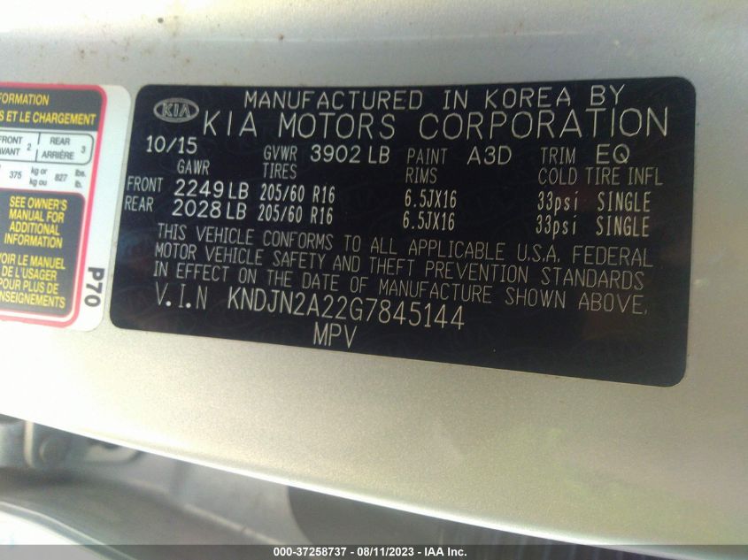 2016 KIA SOUL BASE - KNDJN2A22G7845144