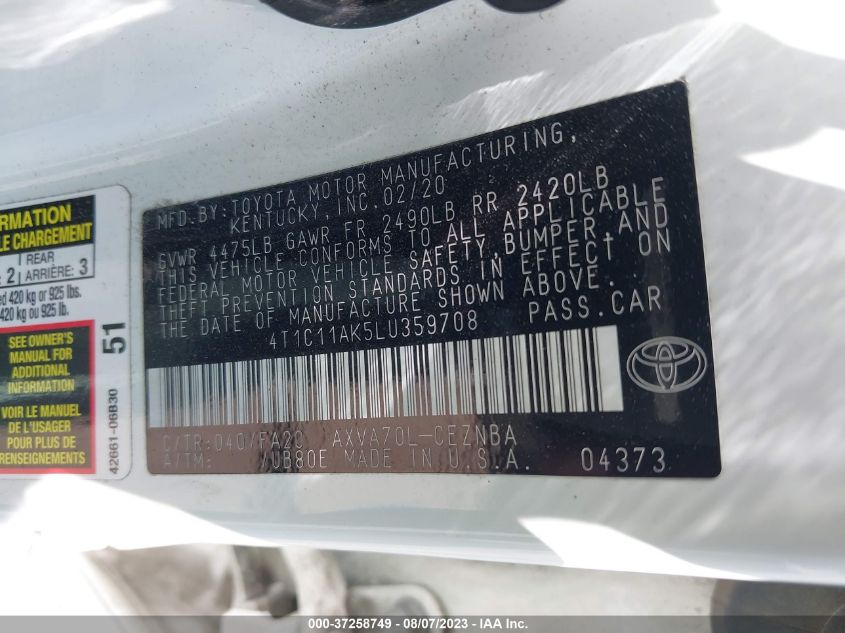 2020 TOYOTA CAMRY LE - 4T1C11AK5LU359708