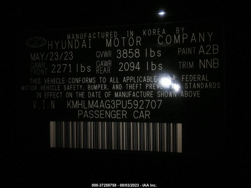 KMHLM4AG3PU592707 Hyundai Elantra SEL 9