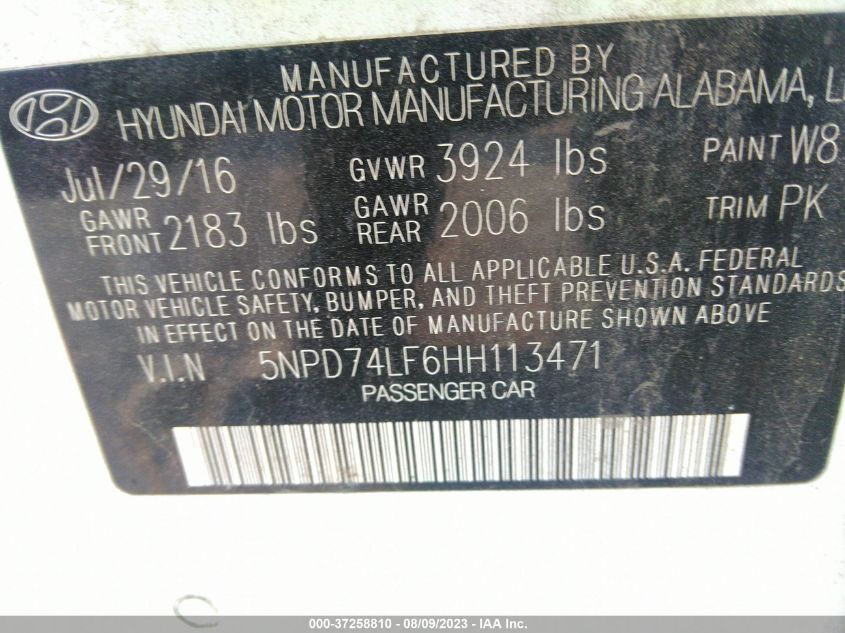 2017 HYUNDAI ELANTRA SE - 5NPD74LF6HH113471