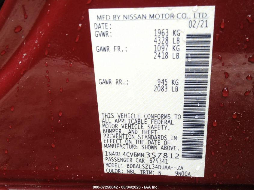 2021 NISSAN ALTIMA 2.5 SR - 1N4BL4CV6MN357812
