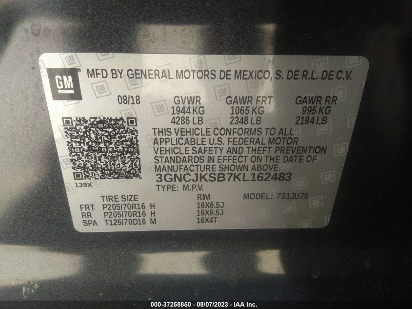 2019 CHEVROLET TRAX LS - 3GNCJKSB7KL162483