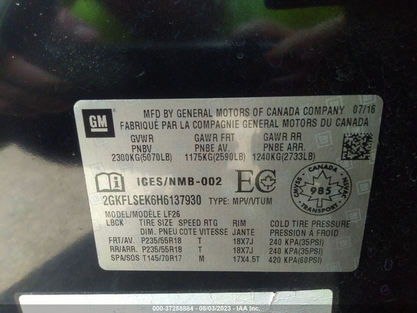 2017 GMC TERRAIN SLE - 2GKFLSEK6H6137930