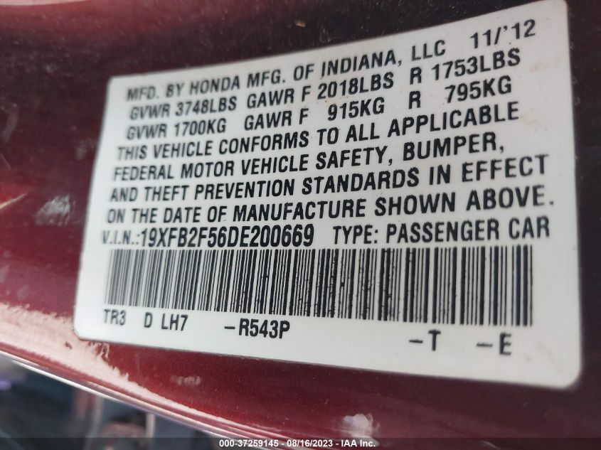 2013 HONDA CIVIC SDN LX - 19XFB2F56DE200669