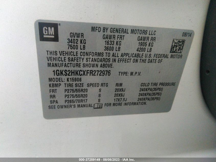 2015 GMC YUKON XL 1500 SLT 1GKS2HKCXFR272976