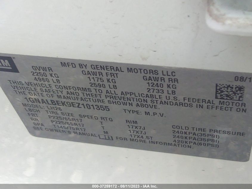 2014 CHEVROLET EQUINOX LT - 1GNALBEK9EZ101355