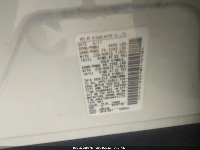 2017 NISSAN ROGUE SL - JN8AT2MT0HW151722