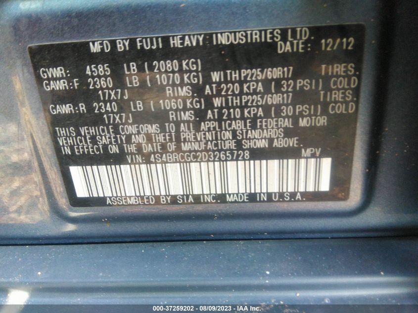 2013 SUBARU OUTBACK 2.5I PREMIUM - 4S4BRCGC2D3265728