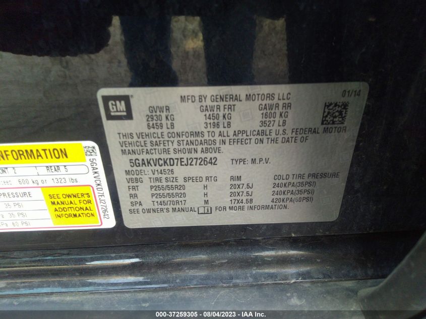 2014 BUICK ENCLAVE - 5GAKVCKD7EJ272642